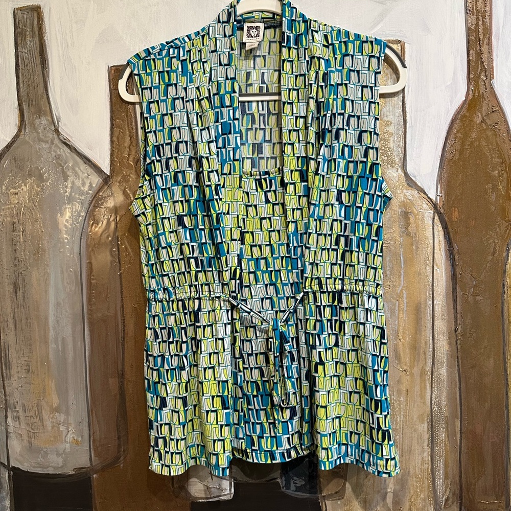 Anne Klein Geometric Sleeveless Blouse - Blue and Green